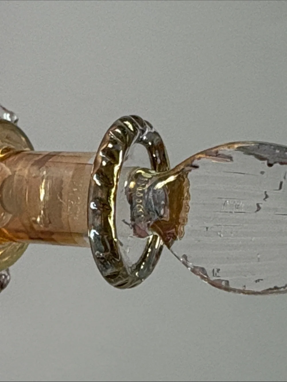 Elegant Egyptian Handblown Amber Glass Bottle with Gold Trim